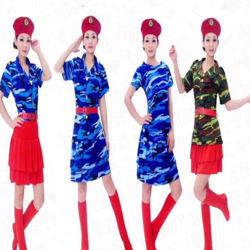军旅舞蹈服演出服装军鼓服军装女款迷彩裙女兵服装舞台装广场舞服图1