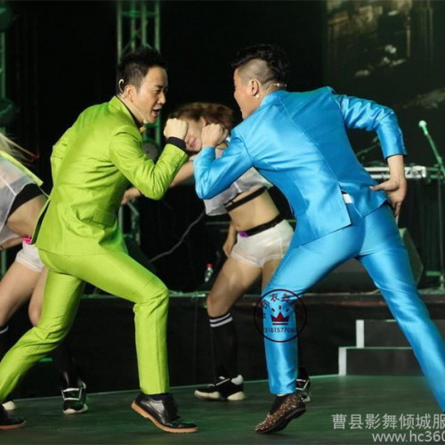 舞台装小苹果演出服男现代舞套装西装图3