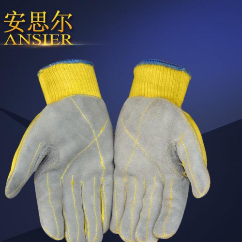 安思尔 凯夫拉防刺耐高温劳保手套KEVLAR棉纱贴牛皮芳纶防割手套图3