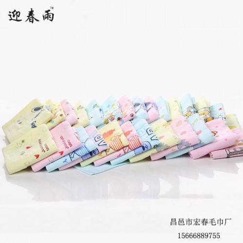 迎春雨 纯棉纱布毛巾 印花纱布婴幼儿童毛巾 可爱动物印花柔软吸水童巾图5