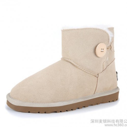 2014牛皮雪地靴 3352纽扣搭扣短筒靴 低筒靴 牛筋底女图3