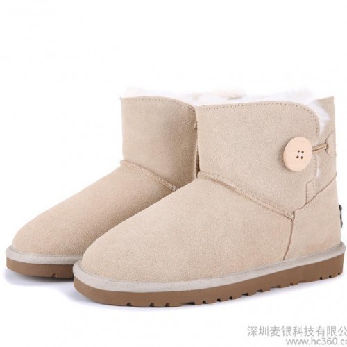2014牛皮雪地靴 3352纽扣搭扣短筒靴 低筒靴 牛筋底女图1