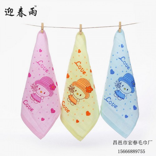 迎春雨 纯棉纱布毛巾 纯棉纱布小方巾25*25 可爱卡通印花吸水小毛巾口水巾