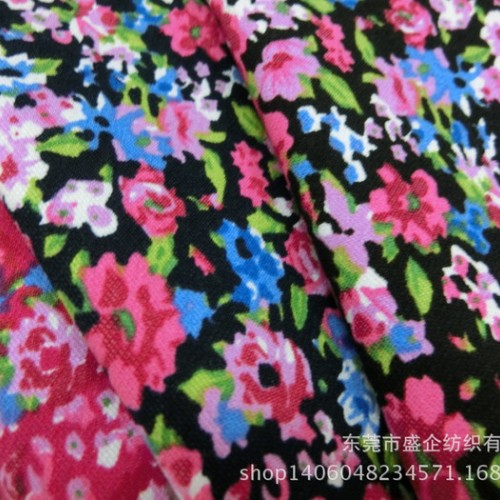 SQ111#现货全棉纱卡小碎花印花全棉细斜纹弹力纱卡服装面料图1