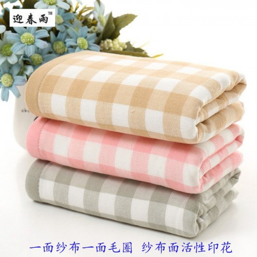 纯棉纱布毛巾厂家 迎春雨一面纱布印花一面毛圈纱布毛巾图2