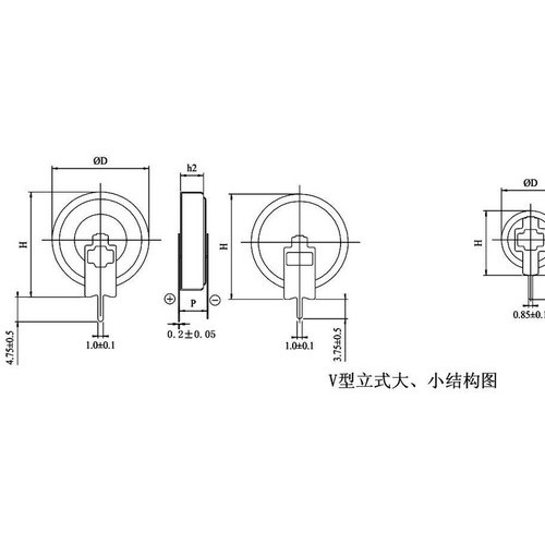 超级电容器 法拉电容BIGCAP品牌 +85℃高温系列 纽扣产品 C型/V型/H型等外型图2