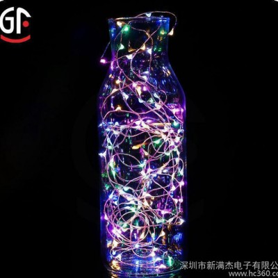 迷你纽扣电池盒灯 玻璃瓶圣诞灯串 礼品装饰LED七彩灯串