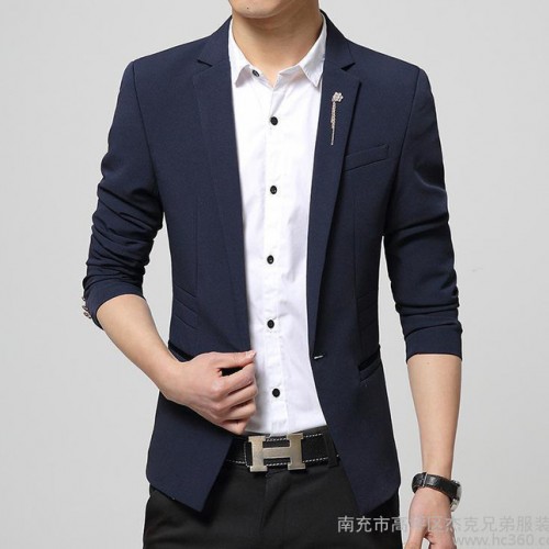 男士韩版高品质一粒扣修身小西装 百搭潮男休闲西装图1