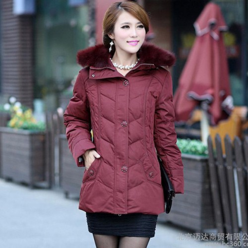 圣羽博雅2013妈妈装 加厚大码中长中老年羽绒服女 **毛领图3