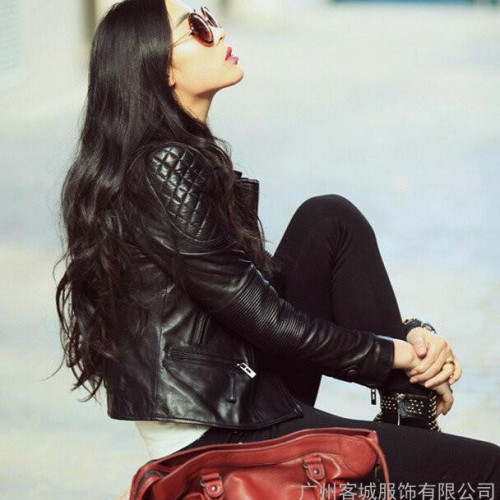 北京时尚女装短款长袖皮衣批发 十三行库存外贸修身翻领皮衣批发图4