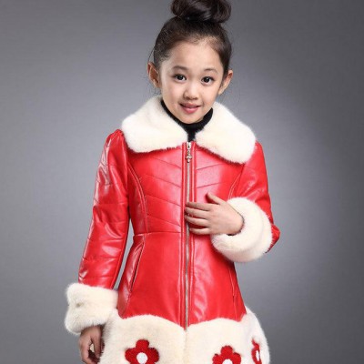 2014冬款童装女童**皮衣 韩版女童时尚修身加厚皮衣外套X