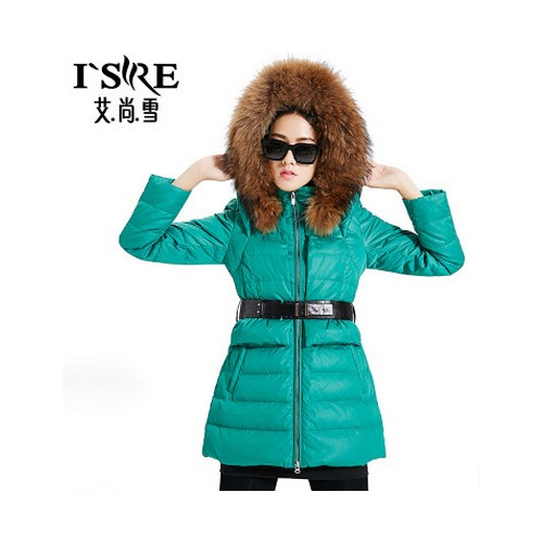 艾尚雪2015新款羽绒服女中长款貉子大毛领时尚修身秋冬外套27221