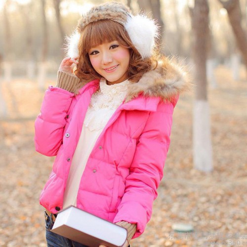 2012冬季女装新品 百搭保暧真兔毛连帽短款时尚羽绒服 98768图2
