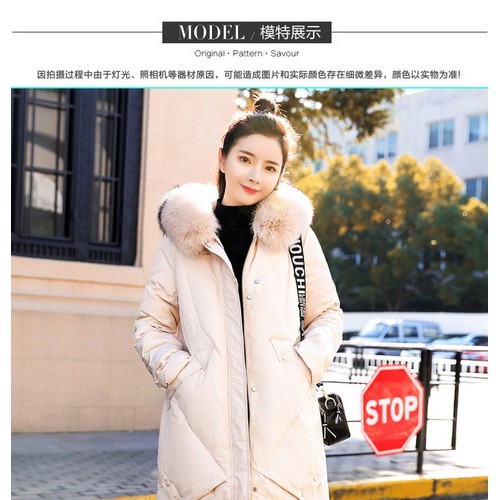纳品网 冬羽绒服女2019新款韩版时尚连帽大毛领中长款过膝白鸭绒 冬季羽绒服图6