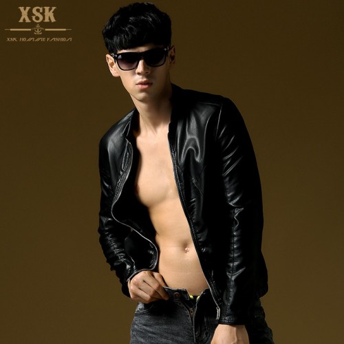 XSK 2014男士皮夹克男式修身韩版机车PU夹克仿皮衣秋薄款外套皮衣