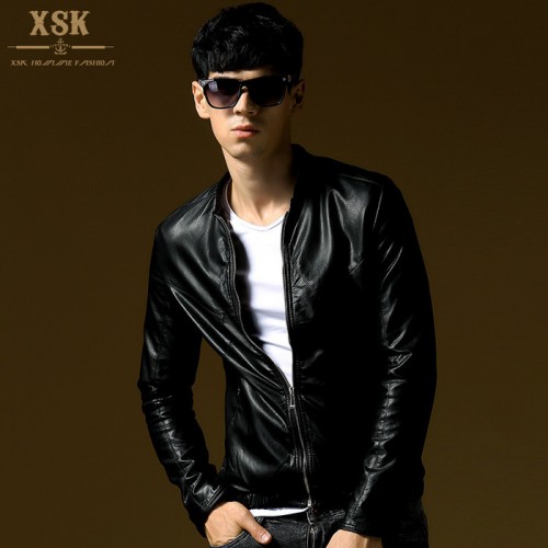 XSK 2014男士皮夹克男式修身韩版机车PU夹克仿皮衣秋薄款外套皮衣图3