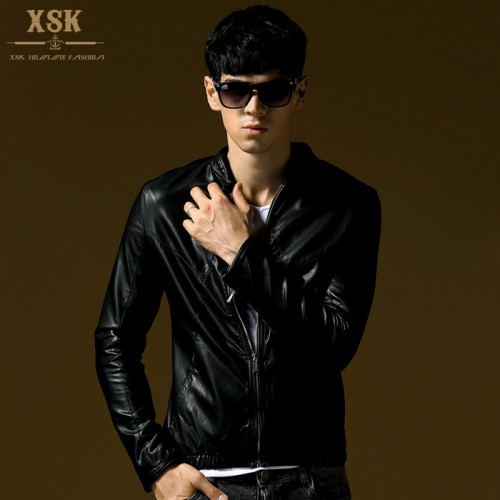 XSK 2014男士皮夹克男式修身韩版机车PU夹克仿皮衣秋薄款外套皮衣图2