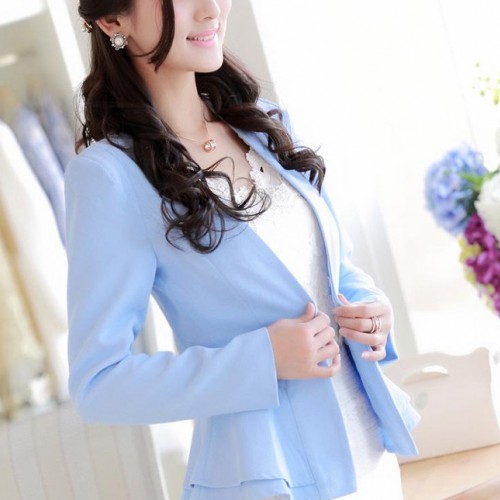 模特实拍2014秋装新款小西装女外套荷叶边短款修身女西服西装图2