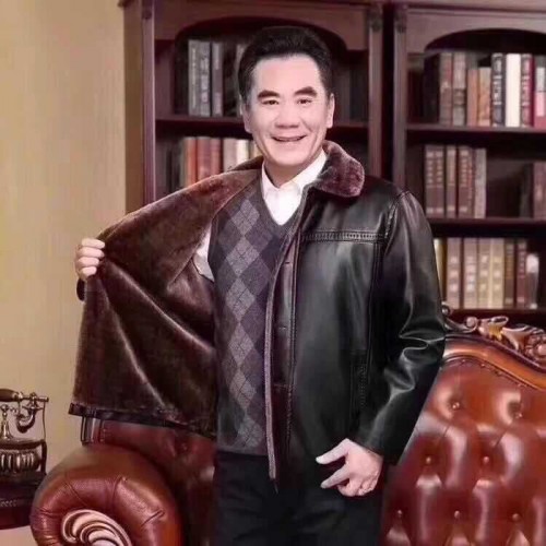 2018冬款中老年男士皮毛一体pu皮衣翻毛领加绒休闲男式皮夹克批发图3