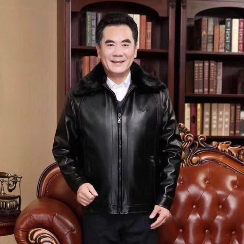 新款男士加绒加厚中老年大毛领皮衣时尚保暖外套批发图1