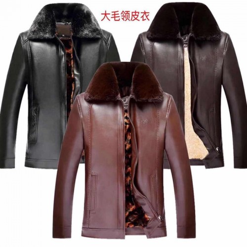新款男士加绒加厚中老年大毛领皮衣时尚保暖外套批发图4