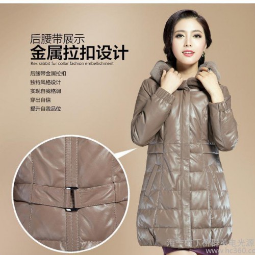 海宁新款长款皮草皮衣 **毛领 修身真皮羽绒服中长款图2