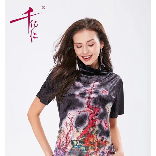 千亿汇丝绒短T恤女装折扣库存批发广州明浩进货渠道图3