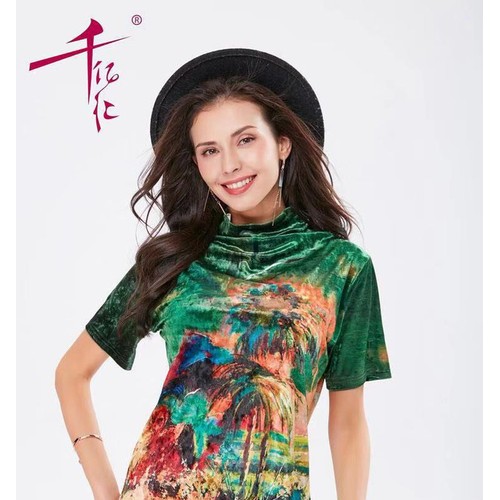 千亿汇丝绒短T恤女装折扣库存批发广州明浩进货渠道图1