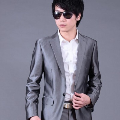 休闲西服/西装男士礼服男装外套 韩版2扣银灰色修身西装套装