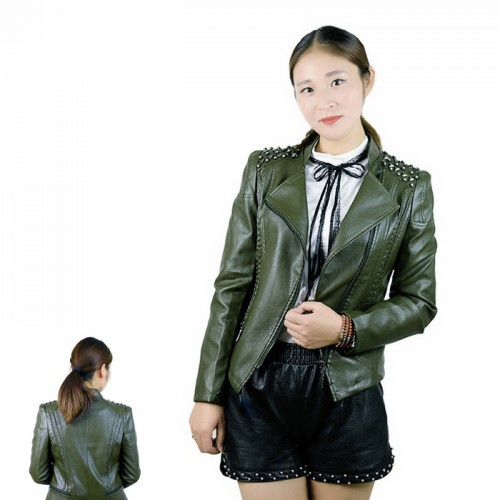 2017春秋装新 皮衣女 翻领PU水洗皮机车女式 外套图3