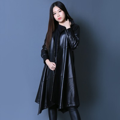 京豹 单皮衣女 真皮 绵羊皮超长款大翻领潮流女装皮衣583