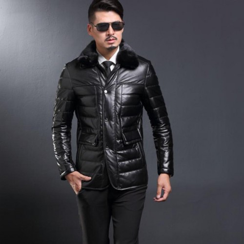 真皮羽绒服男海宁真皮皮衣男士绵羊皮羽绒服男皮毛一体中长款外套图1