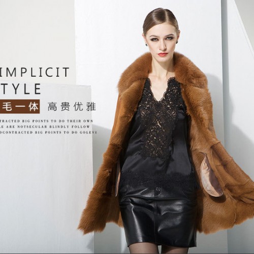 皮毛一体女2014 新款真皮皮衣中长款修身真皮皮草外套女装大衣图2