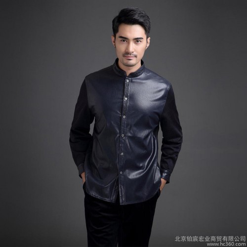 中国风秋冬中老年男水洗皮PU皮革纯色时尚唐装外套皮衣图1