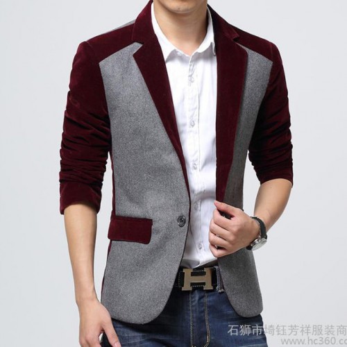海澜之家男士休闲小西装外套修身韩版拼接西服时尚秋冬装男潮图1