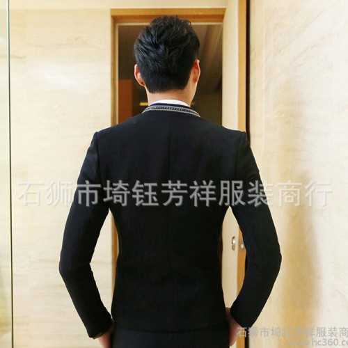 春季新款小西服男装潮韩版修身时尚骷髅外钻领休闲西装一件起批图2