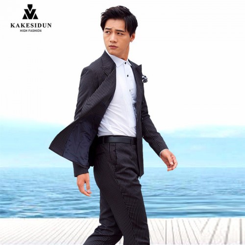 KAKESIDUN男士西服套装两件套新郎伴郎结婚礼服正装夏季英伦风修身休闲西装图4