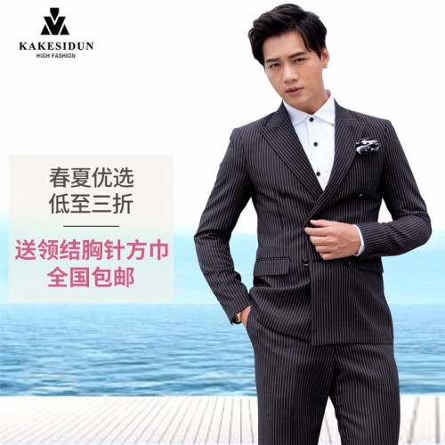 KAKESIDUN男士西服套装两件套新郎伴郎结婚礼服正装夏季英伦风修身休闲西装图2