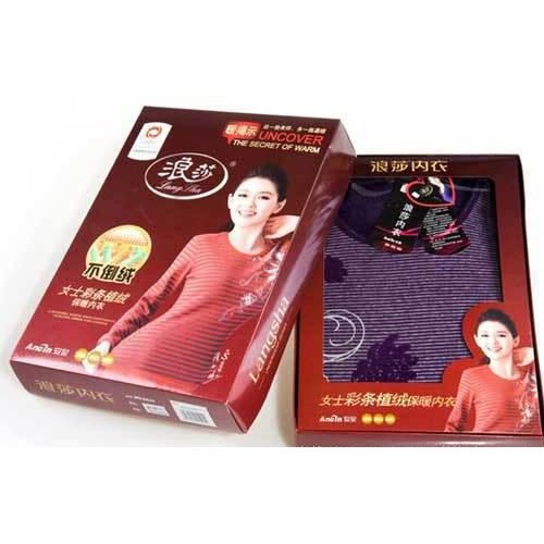 浪莎内衣 女士内衣彩色条纹加厚保暖内衣套装图2