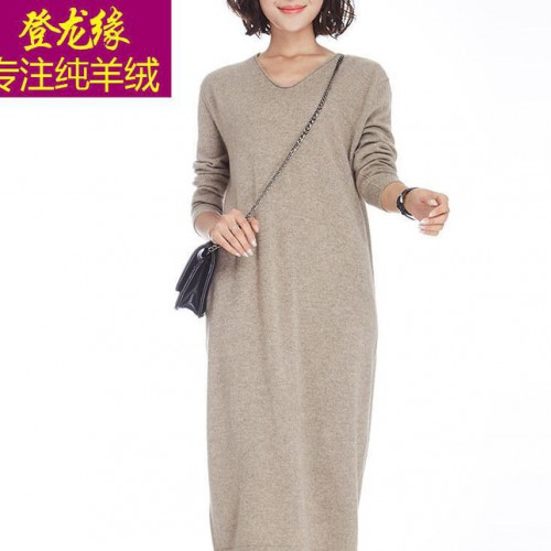 羊绒衫女100纯山羊绒针织连衣裙长裙翻秋冬**毛衣档口高端女装图2