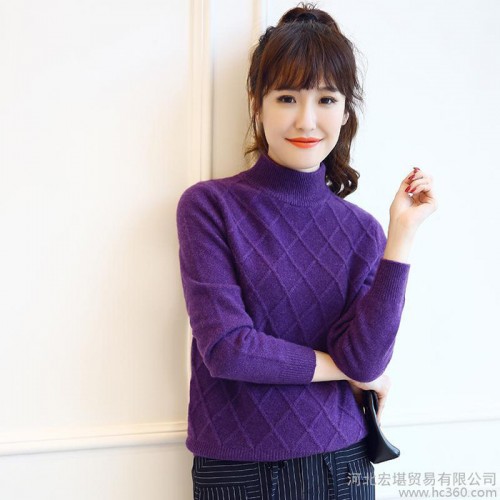 2016秋冬新款加厚半高领山羊绒衫纯色女式菱形毛衣修身针织打底衫图2