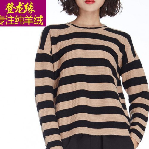 2016秋冬女士套头羊绒衫女100纯羊绒圆领毛衫条纹毛衣针织衫长袖图2