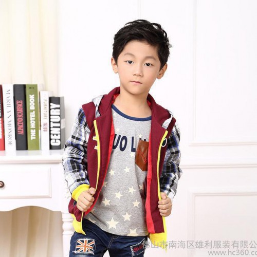 童卫衣 儿童加绒加厚卫衣 男童带帽拉链格子卫衣外套加工定制图3