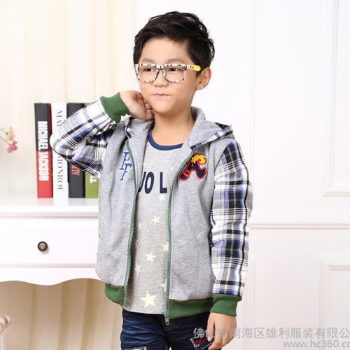 童卫衣 儿童加绒加厚卫衣 男童带帽拉链格子卫衣外套加工定制图2