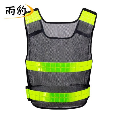 现货直供 雨豹牌夏季透气网格反光背心 道路交通执勤高亮反光防护马甲 夜行安全服背心可印字