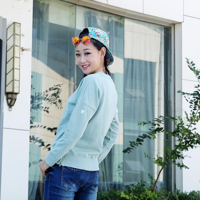 2015韩版印花纯棉长袖卫衣女秋冬新款 圆领宽松型套头衫一件