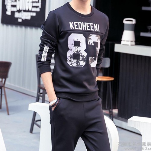 春季新款男士韩版修身休闲卫衣套装青少年学生运动服圆领时尚套装图3