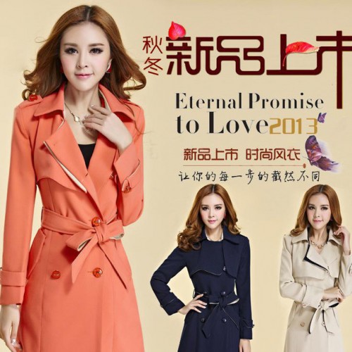 实拍2015新款韩版风衣女装 显瘦外套女大衣 女式风衣图2