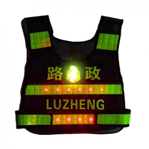 LED闪灯反光背心热压反光马甲交通反光衣路政安全背心执勤马甲**定制字体图3