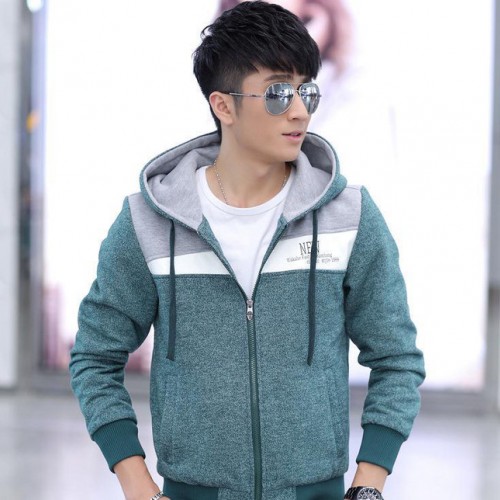新款男士开衫休闲外套 纯棉纯色潮男必备百搭连帽卫衣图2